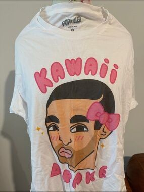 Popkiller Kawaii Drake Graphic Tee - White with Pink Accents